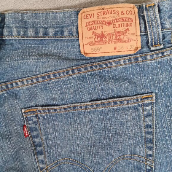 Levis 569 Jeans Men 37x31, Tag 36x32  Blue Denim Loose Straight 100% Cotton - Picture 5 of 12